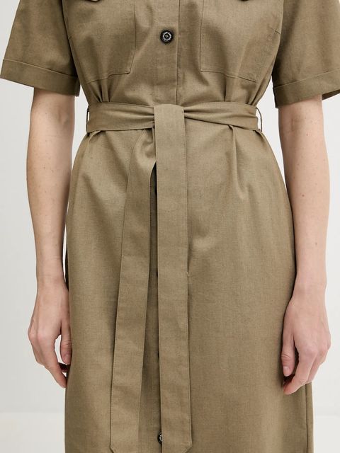 Barbour sukienka z domieszką lnu NICOLE kolor zielony midi prosta LDR0894