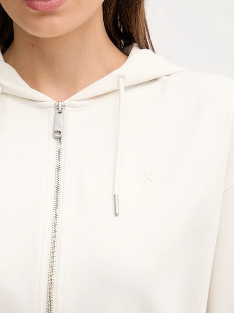 Calvin Klein Jeans bluza damska kolor beżowy z kapturem gładka LV047C247G