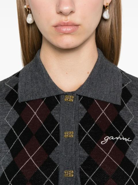 GANNI knitted polo top - Grey