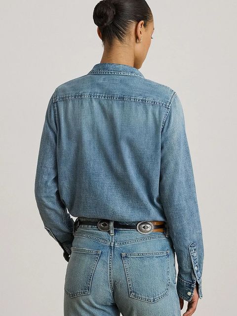 Lauren Ralph Lauren koszula bawełniana jeansowa damska kolor niebieski regular z kołnierzykiem klasycznym 200P08166