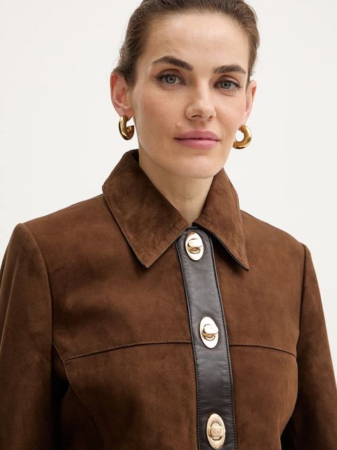 Retrofete kurtka zamszowa Nanna kolor brązowy przejściowa R-FW25-12093-19