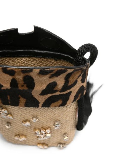 Johanna Ortiz leopard-print crystal-embellished cross body bag - Neutrals