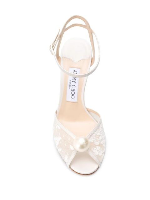 Jimmy Choo Sacora 85mm pearl-embellished sandals - Neutrals