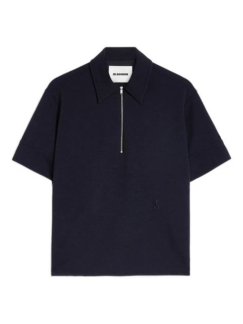 Jil Sander embroidered-logo zip polo shirt - Blue - zdjęcie produktu nr 1