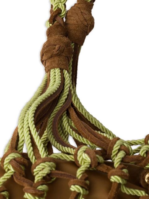 Prada macramé logo-plaque tote bag - Brown