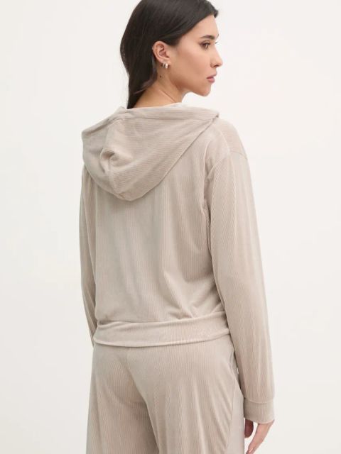 Juicy Couture bluza piżamowa LIV RIB VELOUR HOODIE damska kolor beżowy JCLBJ125503