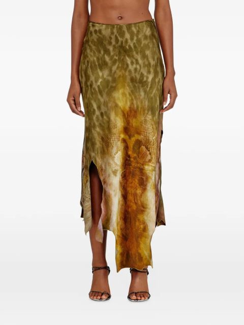 Diesel O-Torn asymmetric animal-print skirt - Green