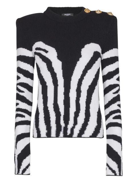 Balmain zebra-pattern padded-shoulder sweater - Black - zdjęcie produktu nr 1