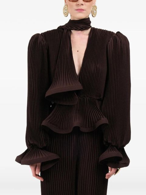 Rowen Rose pleated puffy blouse - Brown - zdjęcie produktu nr 1