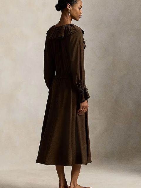 Polo Ralph Lauren sukienka kolor brązowy midi rozkloszowana 211A96366