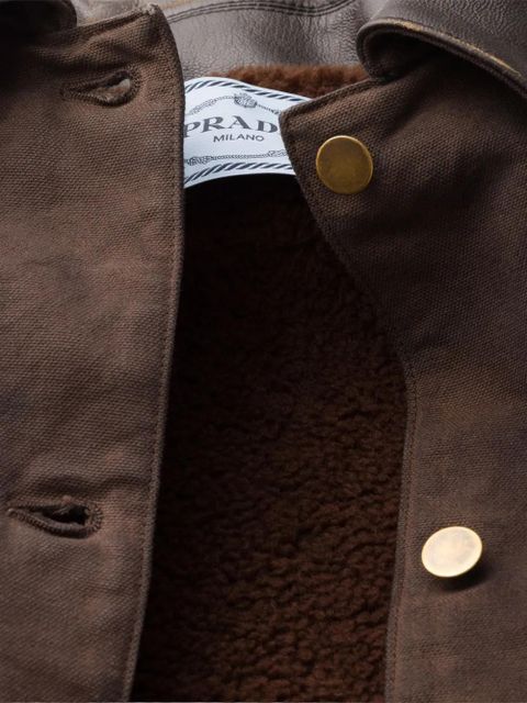 Prada leather-collar canvas jacket - Brown
