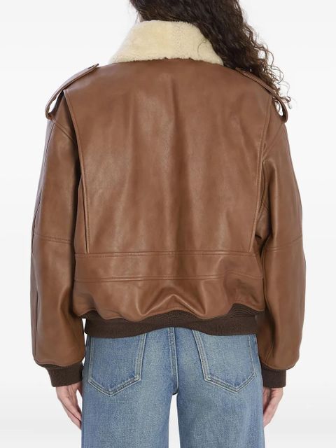 Saint Laurent shearling-collar ribbed bomber jacket - Brown