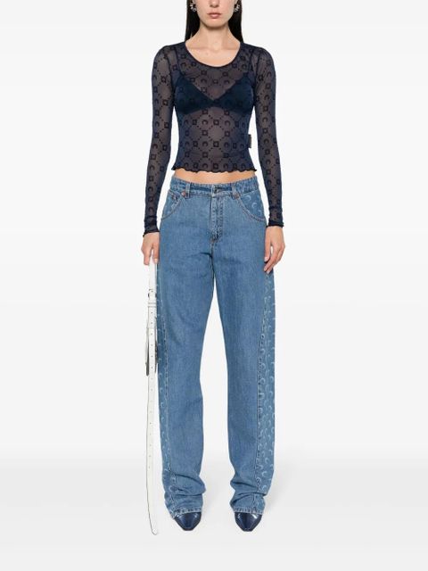 Marine Serre Moonogram mesh longsleeved top - Blue