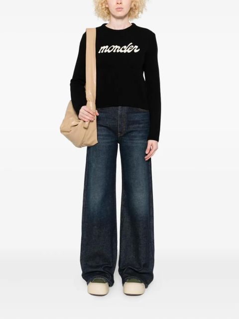 Moncler logo-embroidered wool jumper - Black