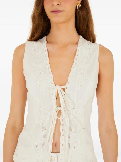 FARM Rio floral-embroidered fringe top - White
