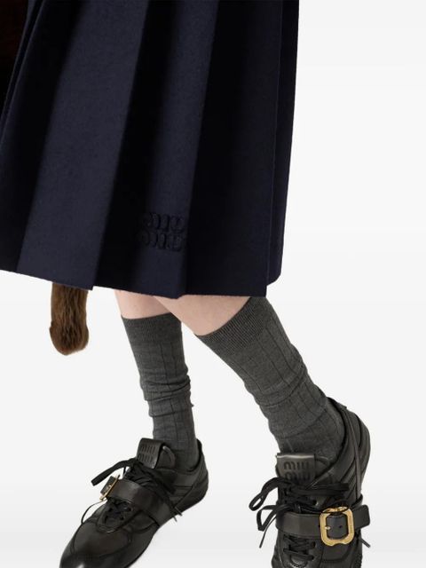 Miu Miu pleated embroidered midi skirt - Blue