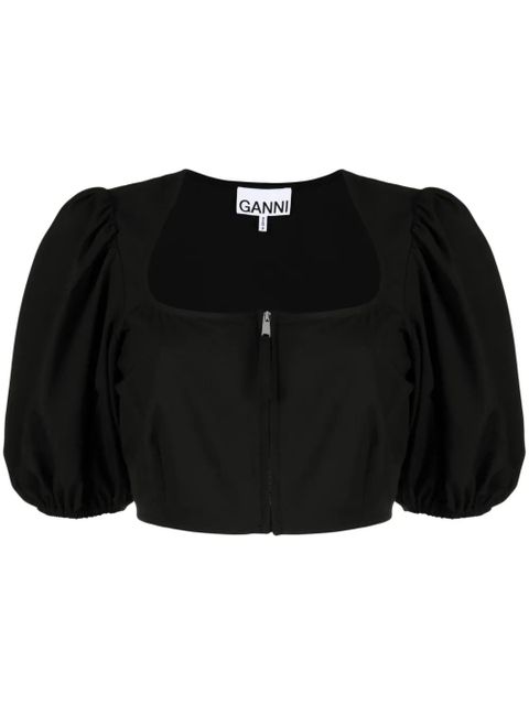 GANNI cropped puff-sleeve blouse - Black - zdjęcie produktu nr 1