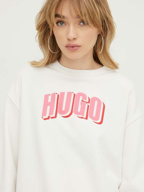 HUGO bluza damska kolor beżowy z nadrukiem 50508524