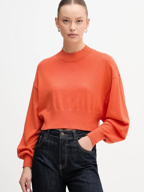 United Colors of Benetton sweter z dodatkiem wełny damski kolor pomarańczowy lekki z półgolfem 1Y6SD2041 - zdjęcie produktu nr 1