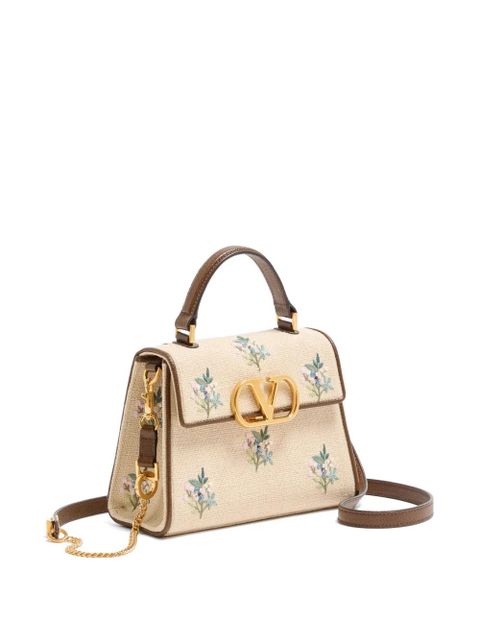 Valentino Garavani VSling small handbag in linen with embroidery - Neutrals