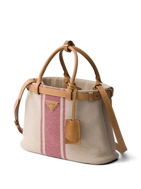 Prada Buckle medium canvas and leather handbag - Neutrals