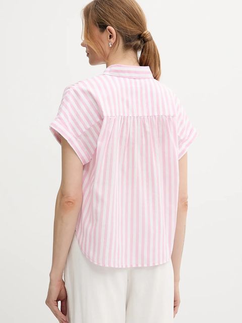 United Colors of Benetton koszula z domieszką lnu damska kolor różowy relaxed z kołnierzykiem klasycznym 58I5DQ08M - zdjęcie produktu nr 2