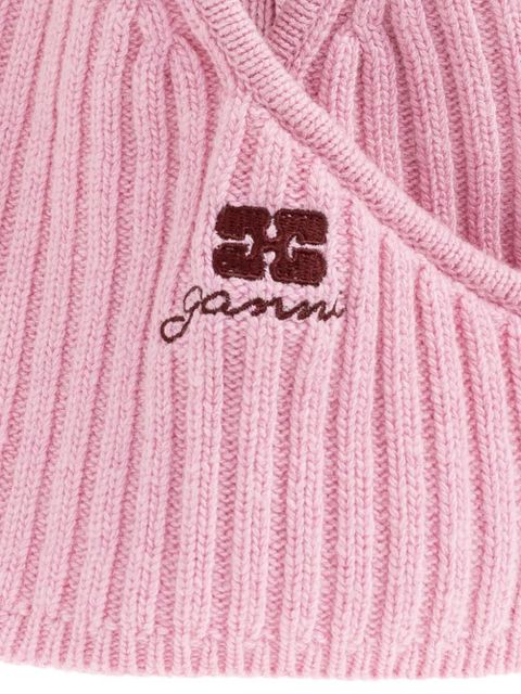 GANNI logo-embroidered knitted hat - Pink - zdjęcie produktu nr 2