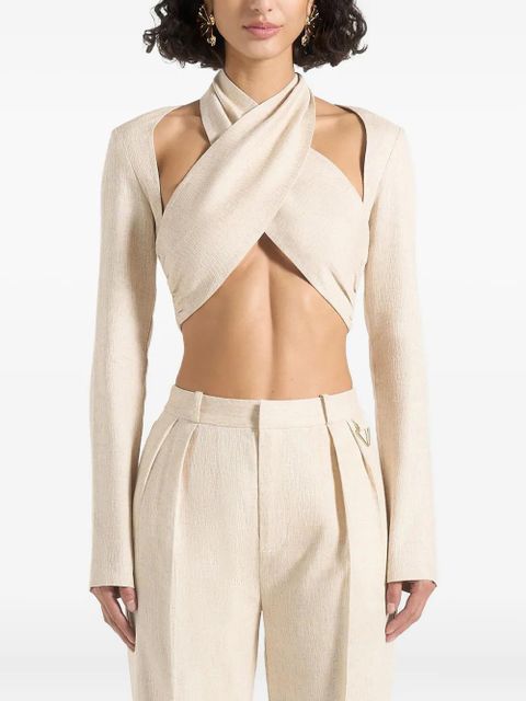 Manière De Voir Wendy crossover-bolero top - Neutrals - zdjęcie produktu nr 1