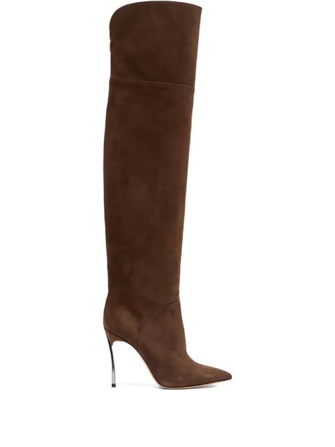 Casadei 100MM metallic-heel suede over-the-knee boots - Brown - zdjęcie produktu nr 1