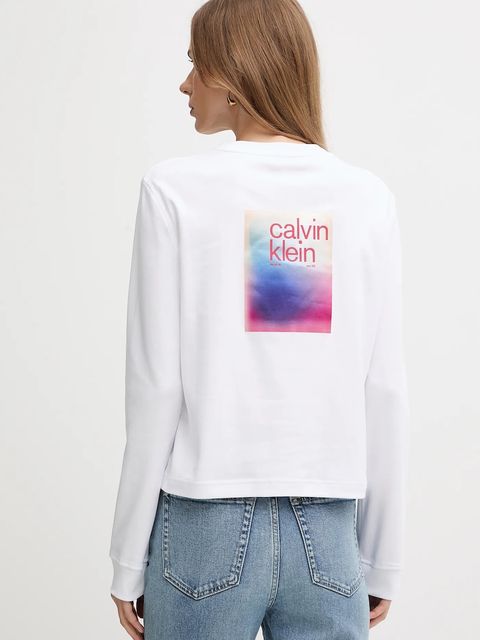 Calvin Klein Jeans longsleeve bawełniany kolor biały LV047D223G