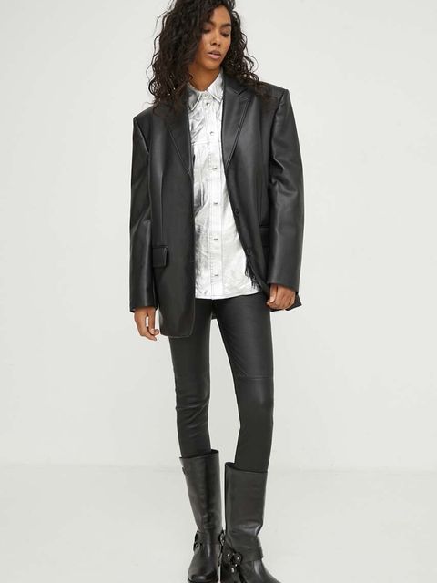 IRO koszula skórzana kolor srebrny relaxed z kołnierzykiem klasycznym - zdjęcie produktu nr 2