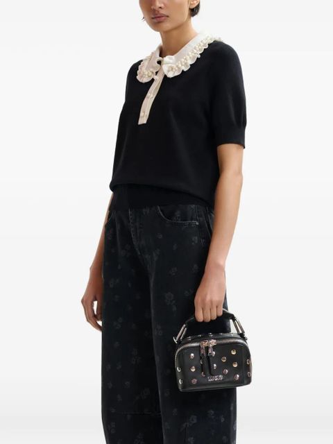 Essentiel Antwerp Jewelry ruffled beaded polo shirt - Black