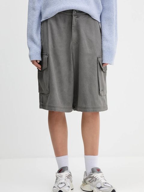 adidas Originals szorty jeansowe Cargo Jorts damskie kolor szary gładkie high waist JD0139