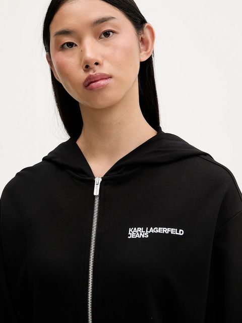 Karl Lagerfeld Jeans bluza damska kolor czarny z kapturem gładka B1W20062