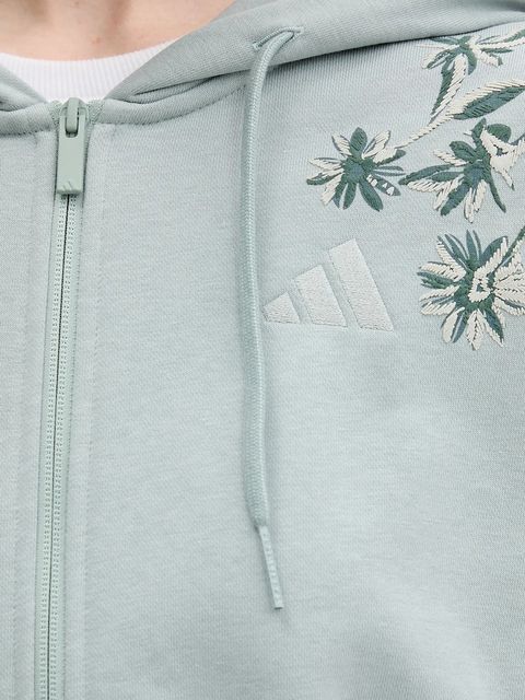 adidas bluza Essentials damska kolor zielony z kapturem z aplikacją KF0015