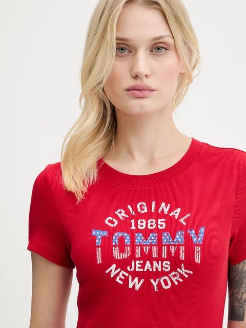 Tommy Jeans t-shirt damski kolor czerwony DW0DW21421