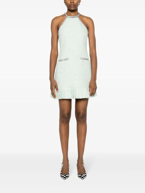 Self-Portrait crystal-embellished bouclé minidress - Blue