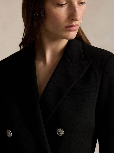 Polo Ralph Lauren marynarka z domieszką wełny kolor czarny dwurzędowa gładka