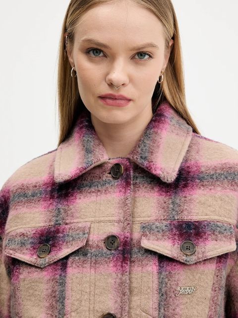 Tommy Jeans kurtka z dodatkiem wełny kolor różowy przejściowa oversize DW0DW21662