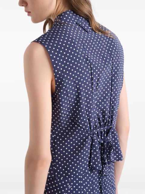 Prada sleeveless polka-dot marocain silk shirt - Blue