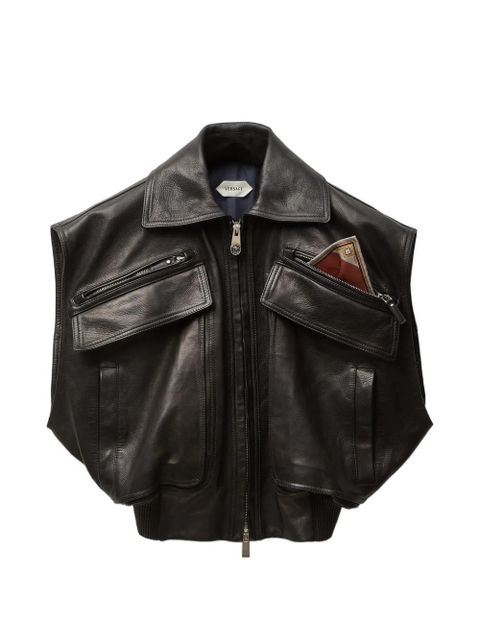 Versace zip-pocket leather gilet - Black - zdjęcie produktu nr 1