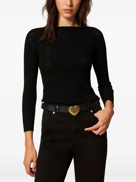 TWINSET ribbed long-sleeve knitted T-shirt - Black - zdjęcie produktu nr 2