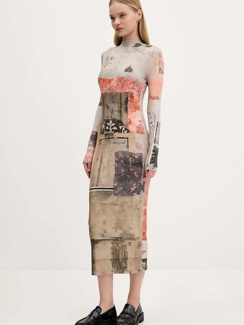 Desigual sukienka LYRA kolor beżowy midi prosta 25WWVK30