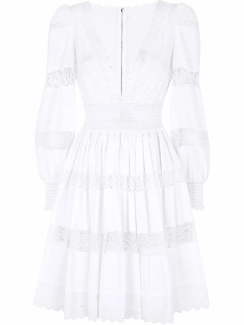 Dolce & Gabbana lace-panel long-sleeve dress - White - zdjęcie produktu nr 1