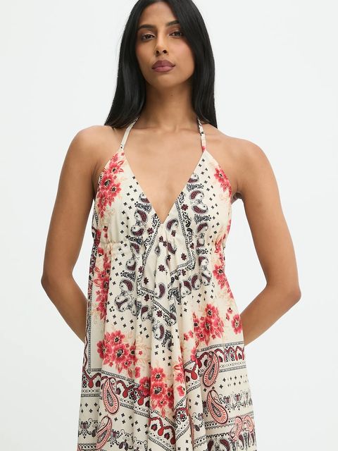 Answear.LAB sukienka bawełniana kolor beżowy maxi rozkloszowana