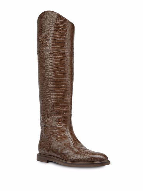Fendi Karligraphy croc-effect knee-high boots - Brown - zdjęcie produktu nr 2