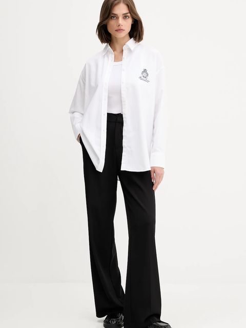 Guess Jeans koszula bawełniana damska kolor biały relaxed z kołnierzykiem klasycznym W5YH98 WHFK1