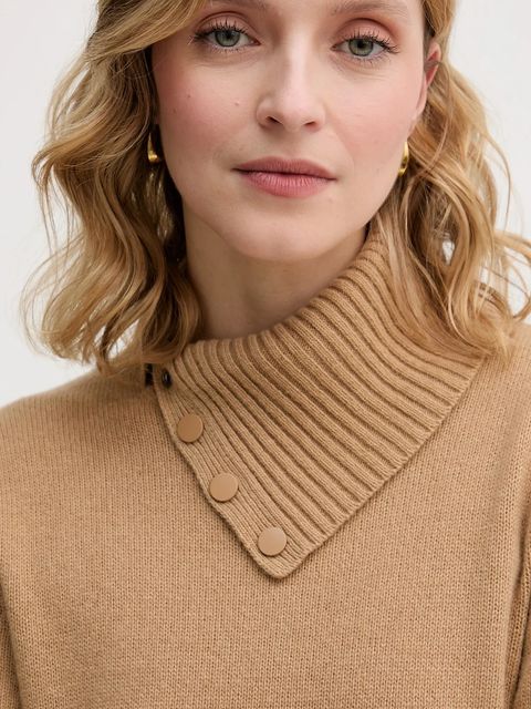 United Colors of Benetton sukienka z dodatkiem wełny kolor brązowy midi dopasowana 1444DV02F