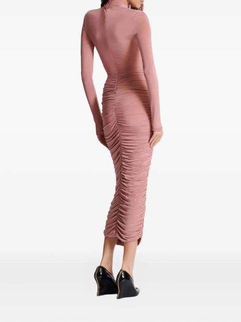 Balmain cross-neck pleated midi dress - Pink