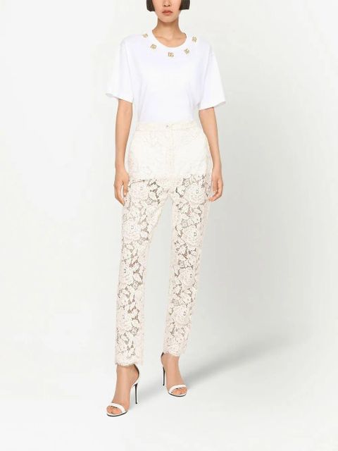 Dolce & Gabbana floral-lace trousers - White
